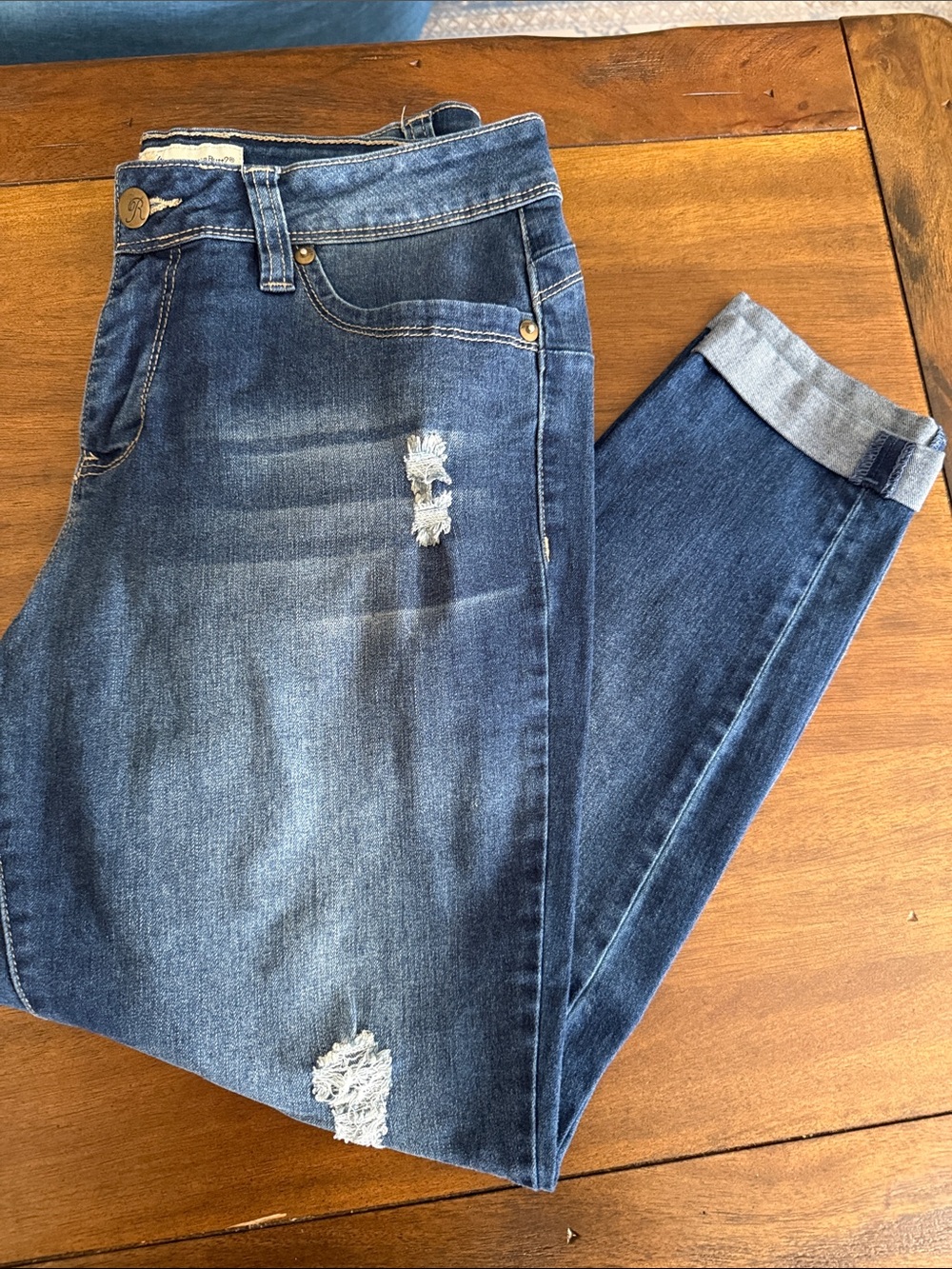 Royalty For Me Dark Blue Distressed Cuffed Skinny Jeans